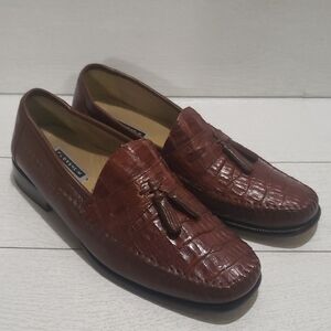 Florsheim Imperial 9D genuine caiman chestnut with tassels mens loafers